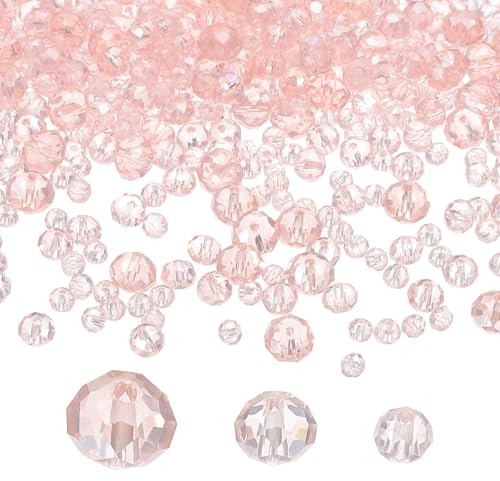 PATIKIL Rondelle Crystal Beads, 600Pcs 4-8mm Faceted Glass Loose Beads Briolette Shape Beads for Jewelry Making Bracelets Necklaces Earrings DIY Craft Projects, Pink Plating AB