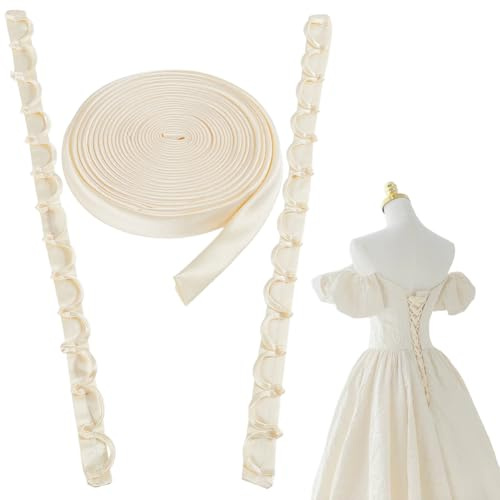 GORGECRAFT Corset Back Kit with Satin Lace-up Ribbons - Wedding Dress Zipper Replacement Extender with Loops Ties for Formal Bridal Prom Gown, Beige