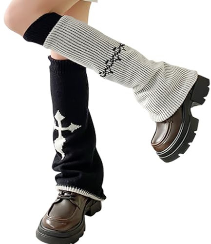 BDSHUNBF 1 Pairs Leg Warmers, Punk Knee High Stockings, Knitted Leg Warmers, Boots Cuff Warmer, Kawaii Harajuku Gyaru Leg Cover, Leg Sleeve for Women Girls(grey)