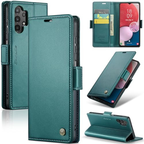 Rerzoiro Handyhülle für Samsung Galaxy A13 4G/5G Hülle, Premium PU Lederhülle Klappbar Flip Case [RFID Blocker] Tasche Magnet Kartenfach Klapphülle Schutzhülle für Samsung Galaxy A13, Türkis