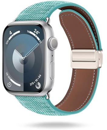 ONEFLOW Denim Loop kompatibel mit Apple Watch 2 (42mm) Armband aus Jeans Stoff, Ersatzarmband in Demin Design, Textil iWatch Armbänder Damen Herren Ersatz Watch Band Magnetisch, Eisblau