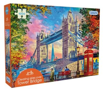 Gibsons Clearing Skies Over Tower Bridge 1000 Piece Jigsaw Puzzle Beautiful Colourful Artwork London Skyline Sustainable Jigsaw for Adults Teens | Premium 100% Recycled Board Great Gift Gibsons Games