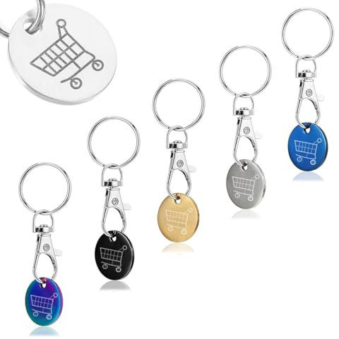 JEYORZY 5pcs Jeton pour Caddie de Courses, Universel Puce pour Caddie en Metal, Extracteurs de Caddie en Acier Inoxydable Clés pour Caddie Universel Porte-clés pour Chariot de Courses, Jeton de Caddie
