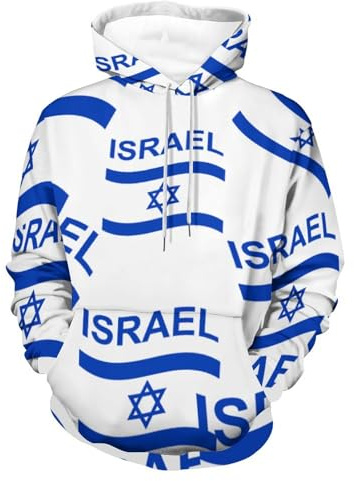 Flag of Israel Funny Printed Hoodies Drawstring Hooded Pullover Tops Sweatshirts Adults L