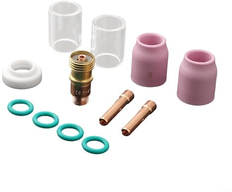 HomeVortex WIG-Schweißbrenner-Zubehör-Set, 12-teilig, für WP-17/18/26 mit für Kurzgaslinse, #10, hitzebeständige Glasbecher, Aluminiumoxid-Düsen, Bohrfutter, Taschenlampenkörper