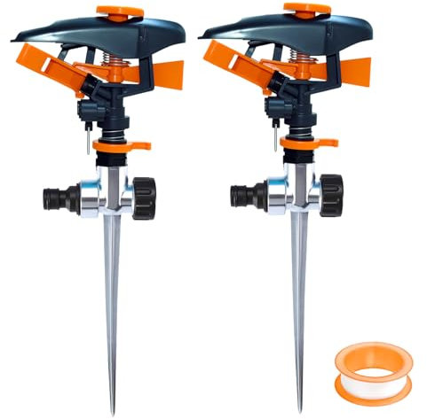 2 Pcs Aspersores de Riego Cesped Giratorio, dellyy Riego Jardin, Aspersores Tejado, Riego por Pulso, Aspersor Sectorial 3/4, Jardin Sectorial para Plantas Flores Verduras