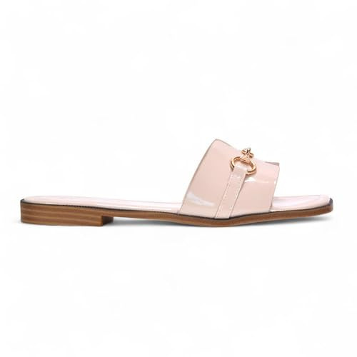 ESSEX GLAM Women's Flat Sandals Ladies Square Open Toe Buckle Details Summer Mule Slider Size 3-8