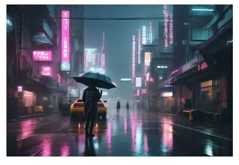 GAEKKO Tableau mural, motif « CyberCity sous la pluie », sur verre acrylique, sans cadre photo, 60 x 60 cm