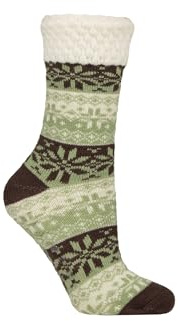 ELLE Women’s Feather-Lined Fairisle Home Socks – 1 Pair Soft Warm Lounge Style with Fluffy Inner and Knitted Outer, Cosy Indoor Wear or Gift Idea, Size 4–8 Forager