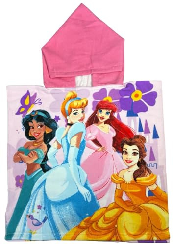 Princess Hooded Poncho Towel for Girls – Official Character Bath Beach Swim Cover Up for Kids – Soft & Absorbent Hooded Towel Poncho - One Size Fits Ages 2–6 Years - Childrens Ponchos