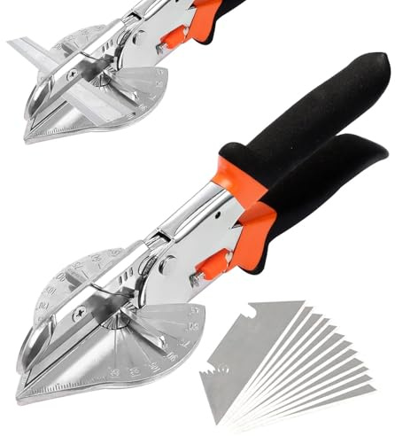 Crynvor Ciseaux à Onglets Multi-Angles, Goulotte Coupe Angulaire, Pince de Découpe, Cisaille à Onglet à Angle 45 ° -135 ° Réglables, Cisailles à Onglets, Outil de Coupes, avec 10 Lames de Rechange