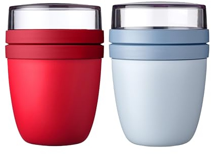 Mepal | Lunchpot Ellipse Mixed | Campus Red + Nordic Blue | Müslibecher to go | Unterteilung für Joghurt & Müsli | 500 ml + 200 ml | Geeignet für Gefrierschrank, Mikrowelle & Spülmaschine