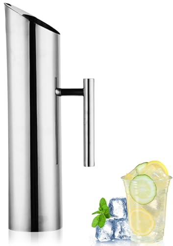 Pichet à eau en acier inoxydable de 2 l avec couvercle pour boissons froides, jus, café, lait, thé glacé/thé chaud (2 litres)