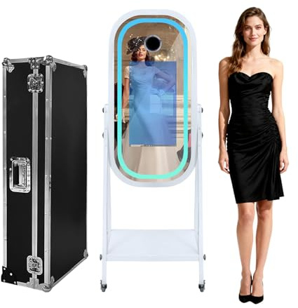 Spiegel-Fotokabine mit Mini-PC, 54,6 cm (21,5 Zoll), Touchscreen, Selfie, DSLR, Magische Photobooth-Maschine mit Software, RGB-Licht und Flugkoffer für Event, Verleih, Hochzeit, Party (Photo Booth