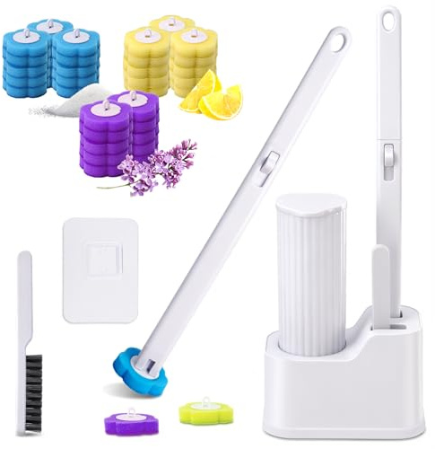 Disposable Toilet Brush, Toilet Brush Disposable with 48 Replacement Sponge Brush Heads and Holder, Gap Brush, Toilet Cleaner Kit for Showers and Sinks, Bathroom Cleaning, Bathtub