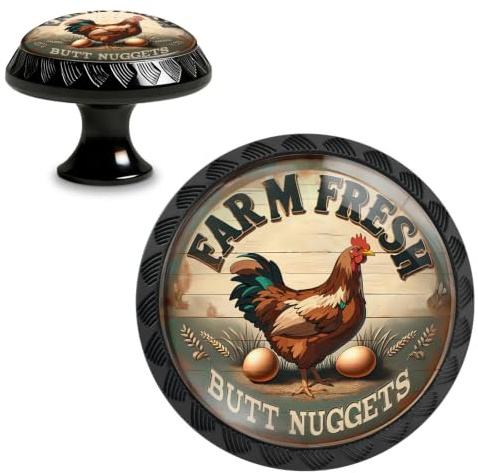 Yiruhe 4 Pack Farm Fresh Butt Nuggets Funny Kitchen Cabinet Knobs Crystal Glass Round Drawer Pulls for Dresser Cupboard Door Handles