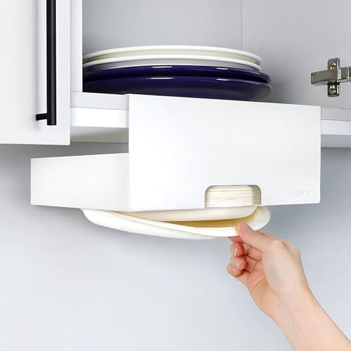 Dogorow Paper Plate Dispenser 10-Inch, Under Cabinet Plate Holder - White