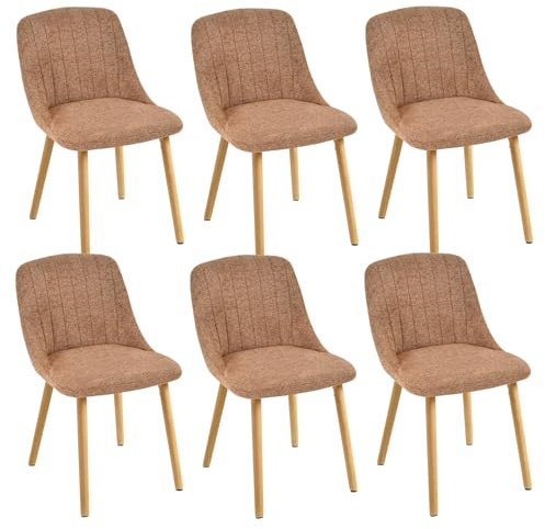 Goeurvant Esszimmerstuhl Orange Holzbeine 6er Set Polsterstuhl Stühle Esszimmer Küchenstuhl Wohnzimmerstuhl aus Chenille für Esszimmer Küche Büro