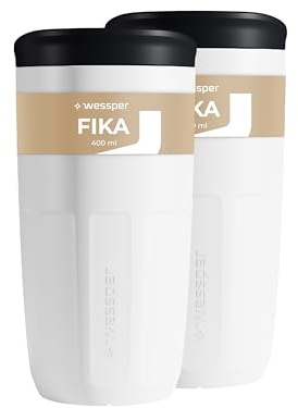 Wessper Tazze Riutilizzabile 400 ml, Bicchiere con Tappo per Bevande Calde e Fredde, da Asporto, si Inserisce nel Portabicchierip dell'auto, Sostituta dei Contenitori Monouso - 2 pezzi - Bianco