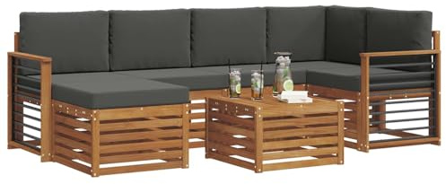 vidaXL Sofagarnituren 7 pcs Natur und Anthrazit Massivholz Akazie, Gartenmöbel, modernes Sofa für draußen, modulare Loungemöbel, langlebige Terrassensitze und Komfort