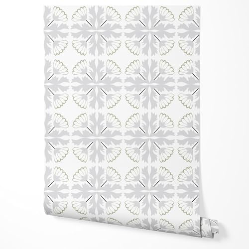GP TONER Vliestapete Blumenmuster Grau Weiß Floral Skandinavisch Modern Wandtapete Wohnzimmer Schlafzimmer Küche Flur Elegantes Design UV-beständige Tapete 10m x 0,5m