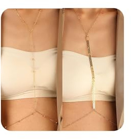 XFSRG 2 Stück Körperketten für Frauen Brustkette y Form Mehrschichtige Brustkette Bikini BH Kette Körperkette Körperschmuck Körper Bauch Schmuck für Strand Party Festival Outfit