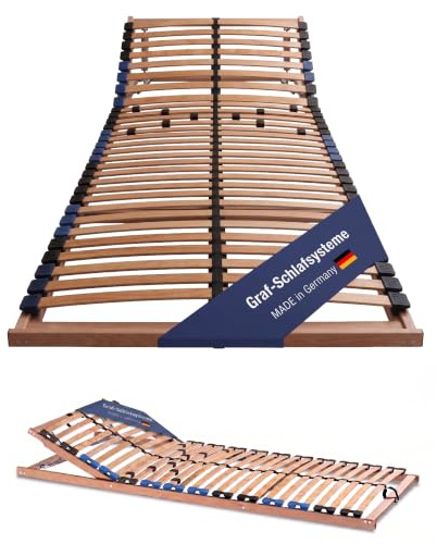 Graf Schlafsysteme Leo KV Lattenrost 7 Zonen Kopfteil verstellbar 28 Leisten mit 10 Schieber Mittelgurt Verschiedene Größen zerlegt (100x200)
