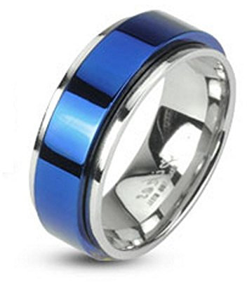 Bungsa 62 (19.7) SPINNER-RING blau-silber - EDELSTAHLRING mit blauem Mittelring für Damen & Herren - blaues Band auf Silberring - edler Schmuckring drehbar für Frauen & Männer/Herren & Damen