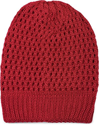 styleBREAKER Strick Beanie Mütze mit Loch Muster, Slouch Longbeanie Winter, Strickmütze, Unisex 04024139, Farbe:Bordeaux-Rot