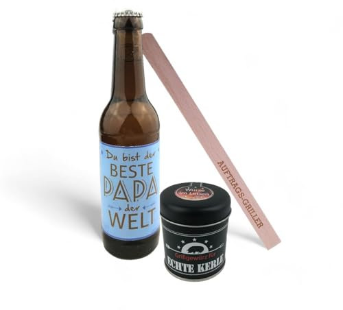 Geschenkset 'Bester Papa' - Papa-Bier - Grillgewürz - Grillzange mit hochwertiger Namens-Gravur zur Auswahl - Geburtstagsgeschenk - Grillen, Grillzangen Namen:Horst