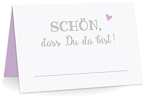 KuschelICH Premium Tischkarten Schön DASS Du da Bist mit Herz Platzkarten zum selbst Beschriften (Flieder, 100)