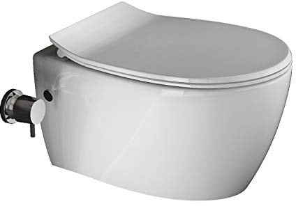 Aqua Bagno | Taharet Toilette mit Dusch-WC, WC mit Duschfunktion, weiß | Toilette mit Bidet-Funktion, Hänge-WC, Wand-WC, 51 cm lang, weiß