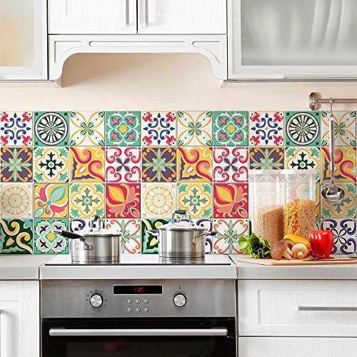 RE-COVERTILES - Adesivi per Piastrelle Bagno e Cucina 12 Pz 15x15 cm - PS00049 Decorazione murale in PVC impermeabile mattonelle mosaico stile cementine Azulejos