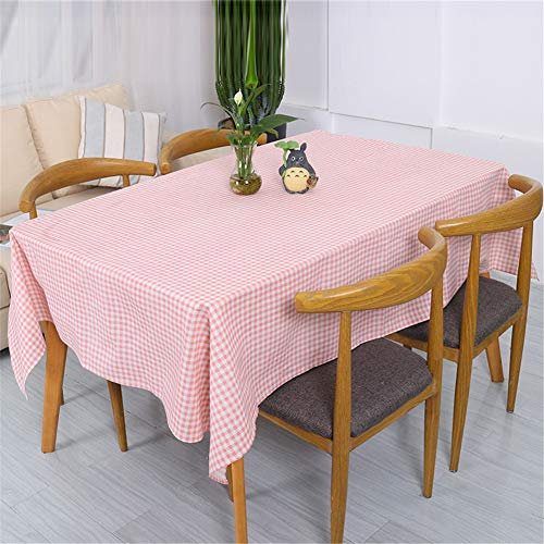 Fansu11 Nappe Rectangulaire Anti Tache Infroissable, Décor Coton et Lin Style Vichy Moderne pour Table à Manger Lavable Entretien Impermeable pour Salle à Manger (140x220cm,Rose)