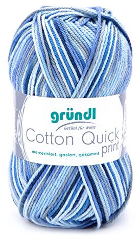 Gründl Cotton Quick Print Strickgarn / Häkelgarn (farbenfrohes Garn aus 100% Baumwolle, OEKO-TEX zertifiziert, 50 g / 125 m, Nadelstärke: 3 - 4, 1 x 50 g), Blau-Marine-Grau-Mix Color