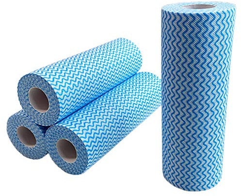 UKEENOR Disposable Dish Cloth Roll, J Cloths, Reusable Cleaning Cloth 200 Count Disposable Heavy Duty Dish Towels Reusable Kitchen J Cloth Quick-Dry 4 Rolls Blue