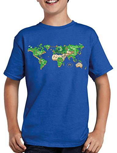 Mario T-shirt pour enfant Motif carte du monde - Bleu - 98 cm-104 cm