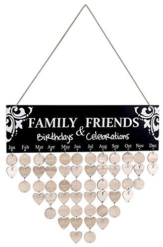 MengH-SHOP Famille Anniversaire Plaque à Suspendre en Bois Calendrier de Rappel Conseil d'anniversaire avec 50 Pièces Disques pour Décoration Murale Noir
