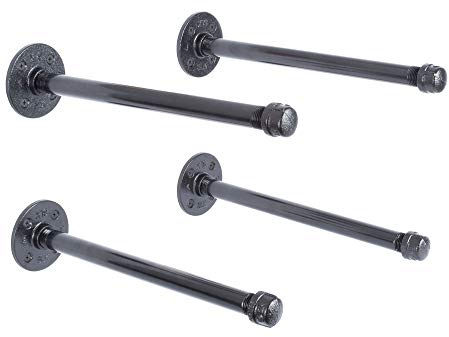 Electroplated Industrial Pipe Brackets by Pipe DÉCOR Set of 4 Industrial Steel Black Shelf Brackets for Hanging Shelves Wall Mounted Bracket Pre-Sealed & Ready to Use Real Durable Metal (12 Inch)