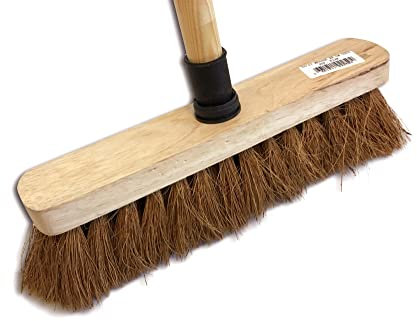 Balai de ménage en Fibres de Coco Naturel | Longueur 29 cm | Douille vissante Plastique | Manche Bois 1,25 m | Kibros 2051b