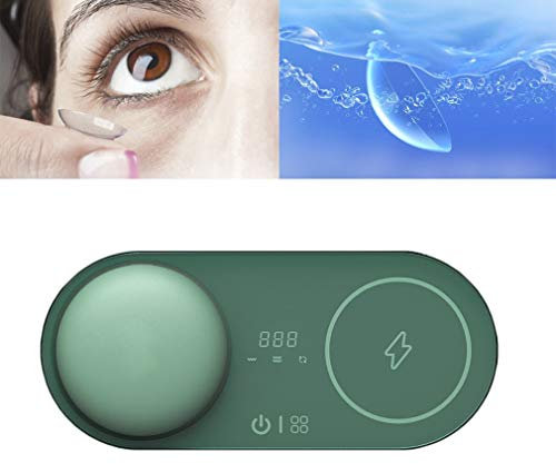 NEWFEIBIN Limpiador De Lentillas por Ultrasonidos Automático Proteína De Ojos Caja De Limpieza con Cargador USB para Limpieza De Lentes De Contacto,Verde