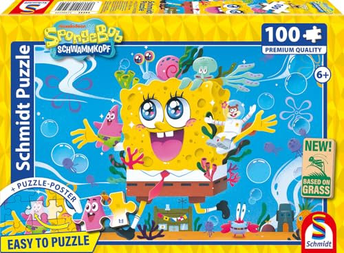 Schmidt Spiele 56545 Spongebob, Adventure in Bikini Bottom, 100 Pieces, Children's Puzzle Made of Grass Cardboard, Multi-Coloured