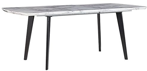 Beliani Esstisch Weiß Marmor Optik 160x90 cm mit Metallgestell Schwarz ausziehbar Mosby