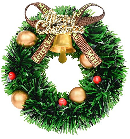 2 Piezas 6 cm Mini Corona de Navidad para Puerta, Guirnaldas de Navidad Artificiales, Juego de Puerta de Navidad en Miniatura para Casa de Muñecas, Pared, Chimenea, Decoración de árboles de Navidad.