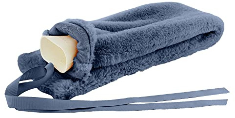 2L Long Hot Water Bottle Warm Cover Soft Faux Fur Fleece Fluffy Shoulders Neck (Navy)