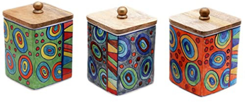 Gall&Zick Behälter, Teedose, Kaffeedose, Gewürzdose, Keramik handbemalt, bunt mit Holzdeckel Set/3