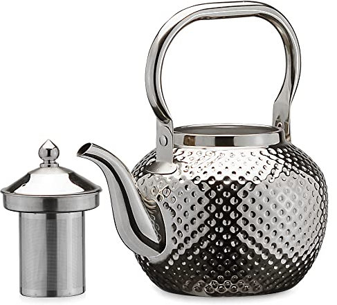 SANQIAHOME 1.5 Liter Edelstahl-Teekanne mit Siebeinsatz, mit Teesiebgriff,Induktionsgeeignet Silber-