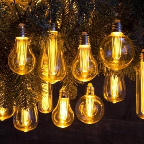 NOMA Connectable Mixed Style Bulb Lights, 10 Amber LED's, 6.8 m, White Cable