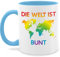 Tasse Tassen 325ml - Pride LGBTQ Flagge - Die Welt ist bunt – Regenbogen Farben - 325 ml - Hellblau - gay lgbt bunte kaffeetasse csd fanmug lesbian teetasse lqbtq lgbtqia queer kleidung month