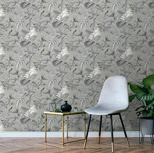 SOPHIE LAURENCE Tropical Rain Forest Birds Jungle Palm Leaves Green Non-Woven Wallpaper (Tropical Birds Moonlight)